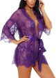 Sykooria Conjunto de Lencería Sexy Bata de Encaje Babydoll Kimono Ropa Sexy de Mujer Ropa de Dormir Escote en V Profundo Camisón, XXL, Púrpura For Cheap