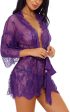 Sykooria Conjunto de Lencería Sexy Bata de Encaje Babydoll Kimono Ropa Sexy de Mujer Ropa de Dormir Escote en V Profundo Camisón, XXL, Púrpura For Cheap